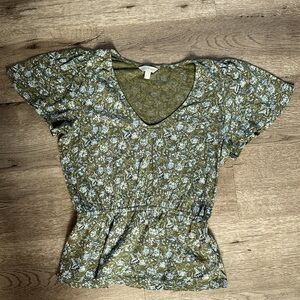 Lucky Brand Peplum V-Neck Flutter Sleeve Top